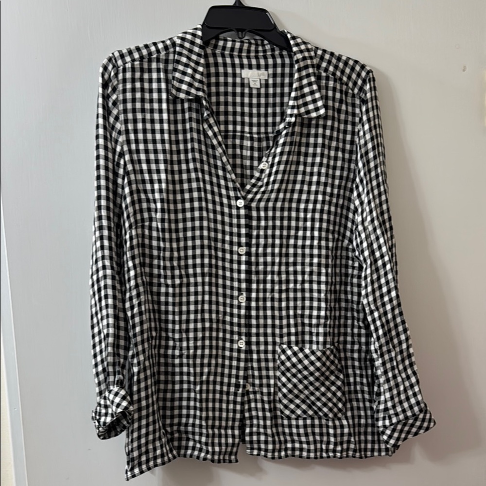 J. Jill Black and White Gingham Top